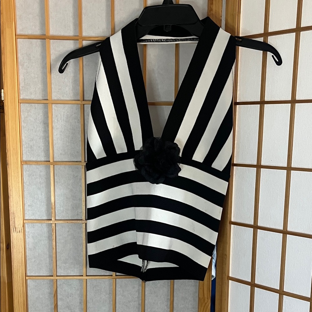 Source Unknown Black and White Striped Crop Top